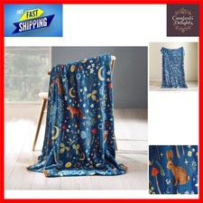 Enchanted Twilight Animal Cosy Fleece Throw Blanket 130x170cm Navy Blue