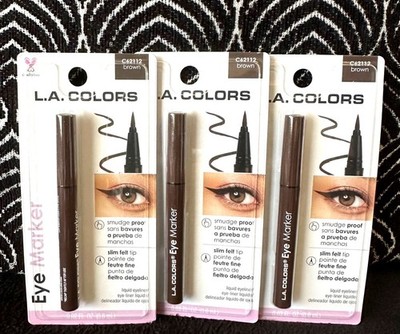  3pk LA COLORS EYE MARKER BROWN C62112 SLIM FELT-TIP PRECISE 0 SMUDGE EYELINER