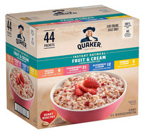 Quaker Instant Oatmeal Fruit &Cream Variety Pack, Single Serve Packets,(44 Pack)
