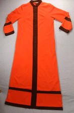 Vintage 70s Vanity Fair Orange Velour Maxi Robe Housecoat Retro Sz10 Colorblock