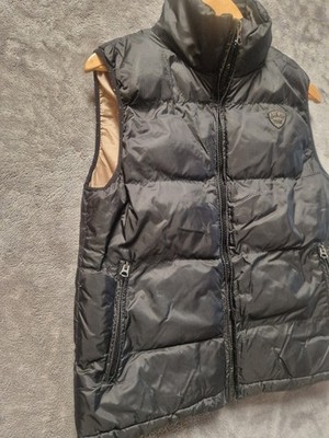 Schott N.Y.C 90s Puffa Full Zip Gilet Black Uk Medium Fold In Hood Zip Pockets 