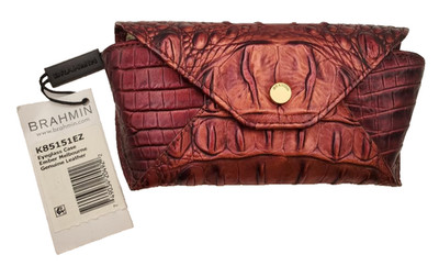 Brahmin Ember Metallic Burgundy Eyeglass Case Melbourne Croc Embossed Leather