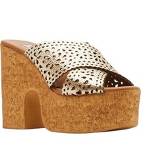 Steve Madden Leather Lining Gold Platform Wedge Sandals NWTs NIB size 8