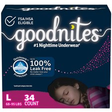 Goodnites Girls' Nighttime Bedwetting Underwear - L - Giga Pack - 34ct