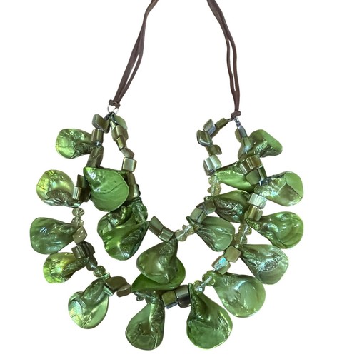 Chic Green Leaf Statement Necklace Boho Beaded Pendant Chocker Festival Gift