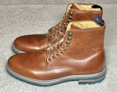 GANT Noble Chelsea Boots Brown Leather Navy Blue Sole Lace Up Size 7.5 New