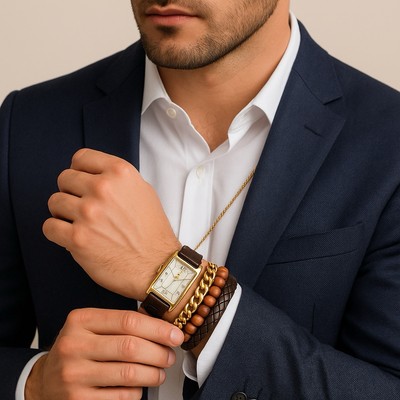 Beverly Hills Polo Club Men s Watch & Accessory Set   Elegant Leather Strap
