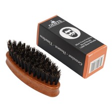 Gents Wood Small Travel Beard Brush - Natural Boar Bristles with Wooden Groov...