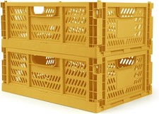 2-Pack Crates Storage Crates Plastic Stackable Foldable Crate Office