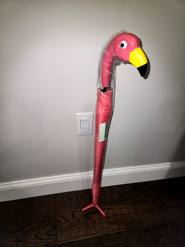 NEW Pink Flamingo Bird Handle Standing Umbrella Push Button Alice in Wonderland - Picture 4 of 7