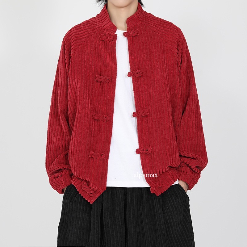Retro Chinese Style Corduroy Mens Stand Collar Button Jacket Tang Suit Coat Size