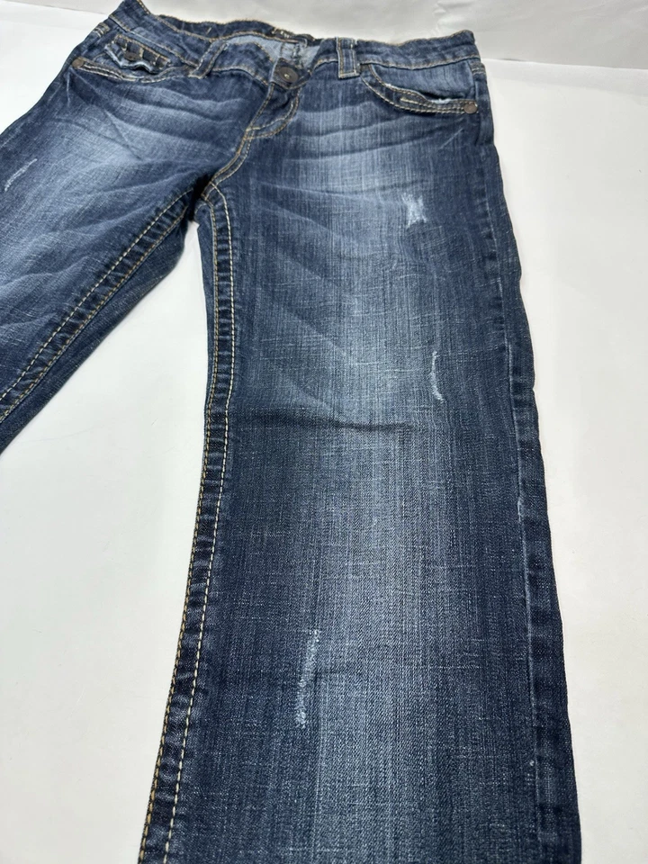 BU From Malibu Distressed Capri 牛仔裤女式青少年 9 码低腰牛仔布 — 第 3/4 张图片