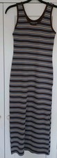 Ladies womens Brown Striped Sleeveless Jersey Maxi Dress Size 12 Made in the UK