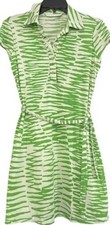 Trina Turk Vibrant Green and White animal print stripe Dress w/tie belt size S