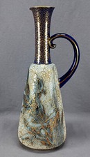 Antique Doulton & Slaters Patent JE Caldwell Cobalt & Gold Floral Stoneware Ewer