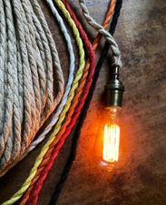 25 Feet: Jute Covered Electrical Cord, Rope/Hemp Twisted Pair Lamp/Pendant Wire