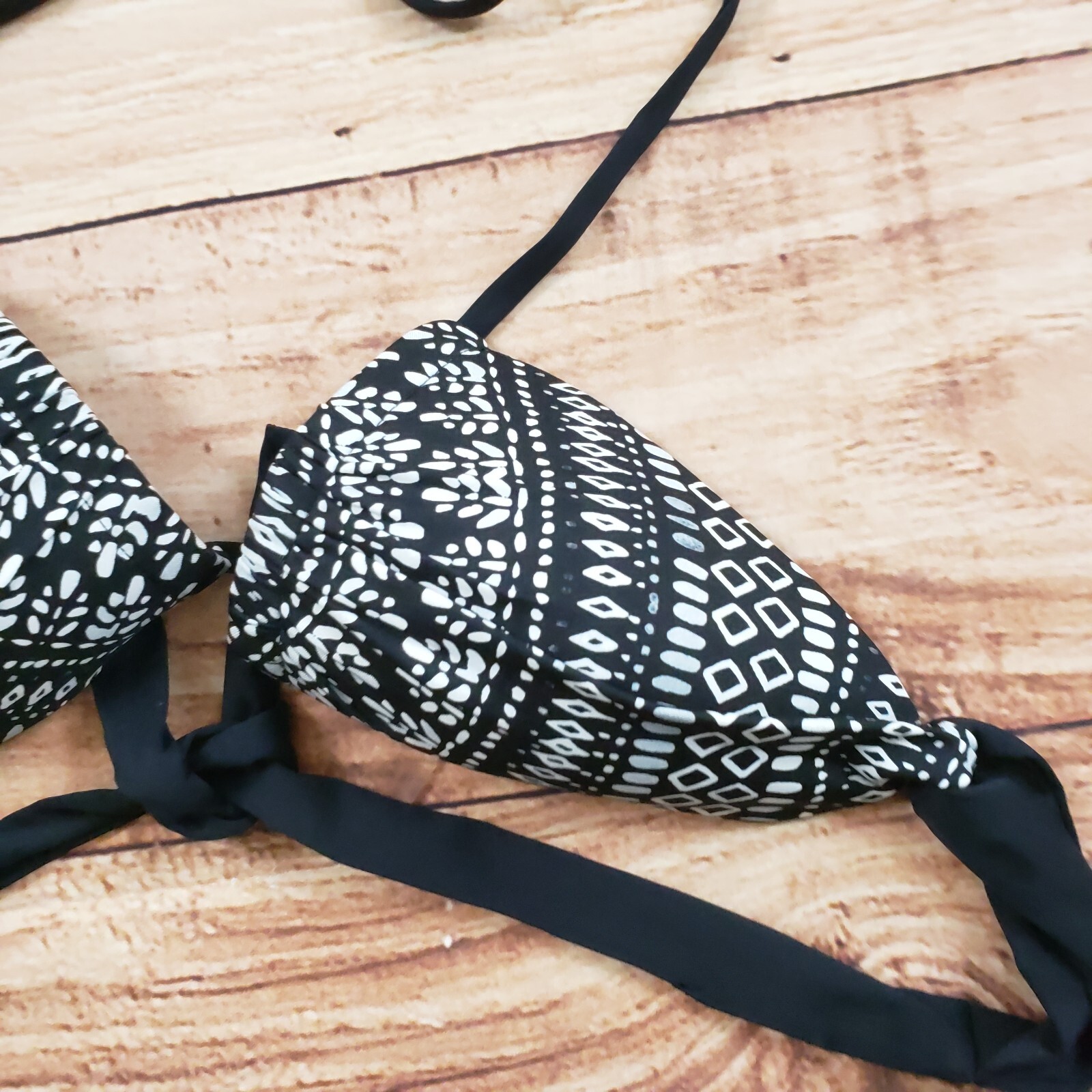 NEW Swim Systems Bikini Top Womens Small Black Triangle Swimsuit Halter Ladies