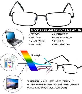 Anti Blue Light Blocking Glasses Cut UV400 Metal Square Computer Reading  Glasses