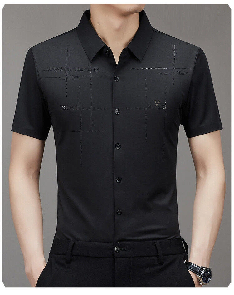 Men Anti-Wrinkle Ice Silk Quick-Drying Short Sleeve Stretch Business Work Shirt Men Anti-Wrinkle Ice Silk Quick-Drying Short Sleeve Stretch Business Work Shirt