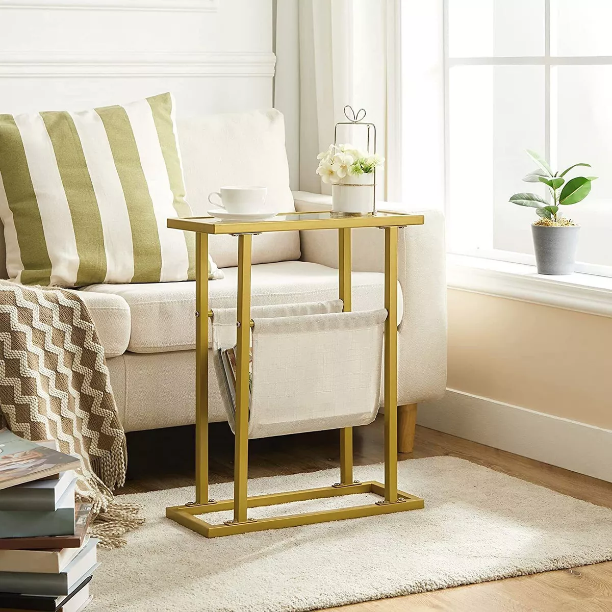 HOOBRO Side Table Slim Gold Coffee Snack Table Sofa End Table Bedside Table