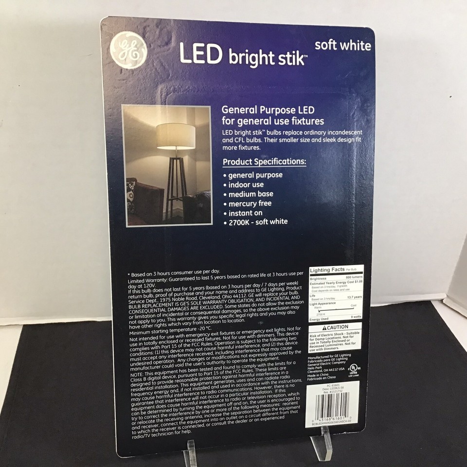 GE Bright Stik LED Light Bulbs 9 watt, 800 lumen 2700K soft white 6