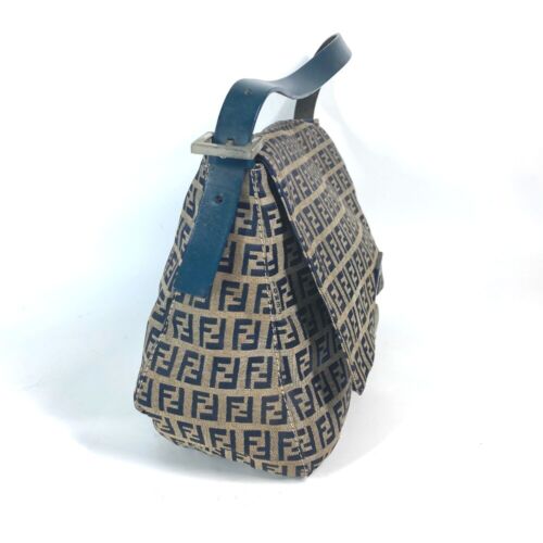 FENDI shoulder bag Mamma Baguette Zucchino Shoulder Bag Canvas/Leather Navy - Foto 4 di 18