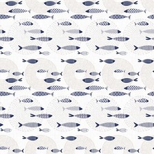 Wachstuchtischdecke PVC  "Fische" dunkelblau-wei&szlig;-creme  140cm breit Meterware