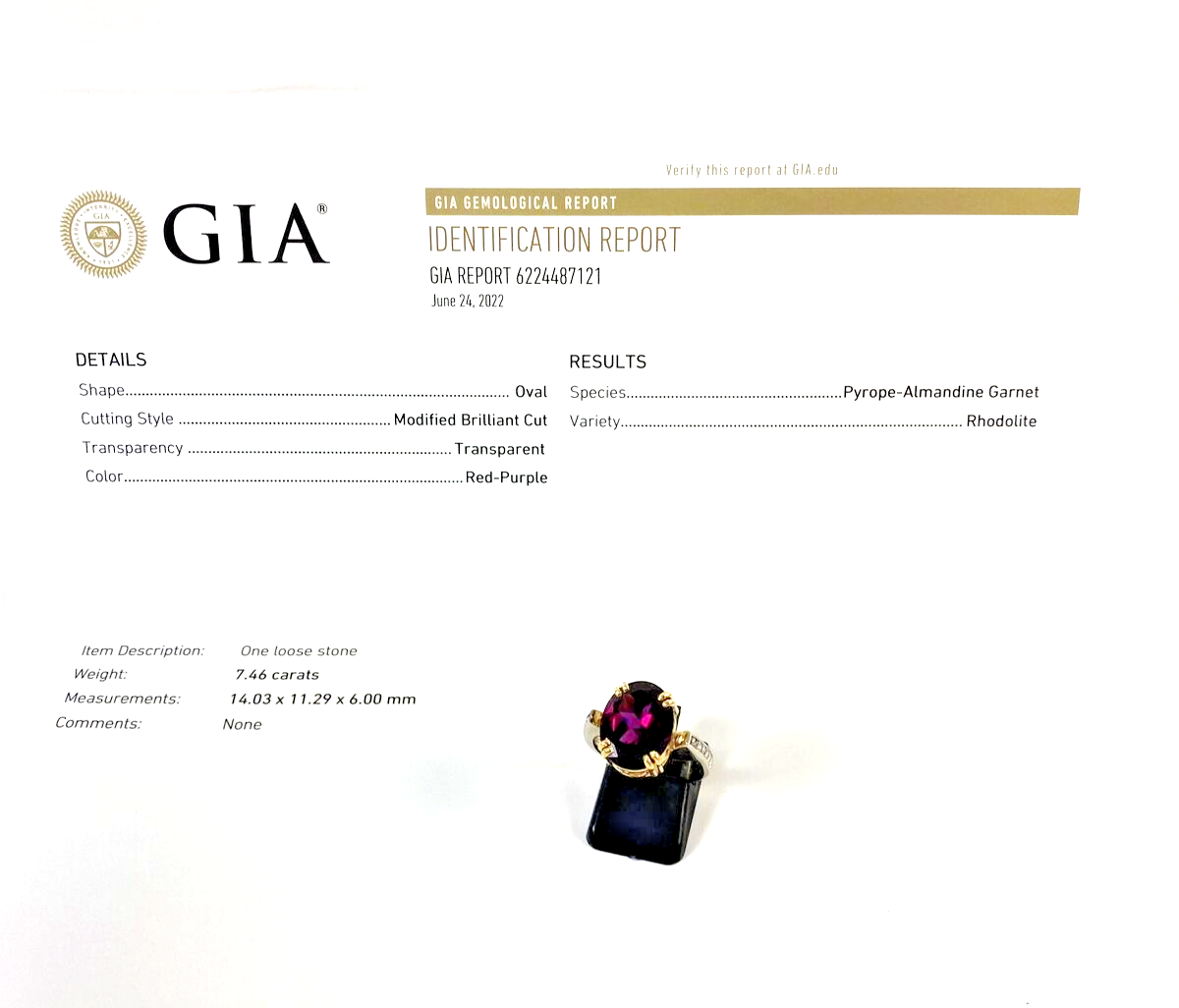 18K Gold Diamond 7.46 Pyrope-Almandine Rhodolite Garnet Ring GIA Report  Size 6.5 | eBay UK