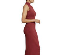 AMOUR VERT Ribbed Midi Dress Size XS Mock Neck Sleeveless Modal Blend Raisin