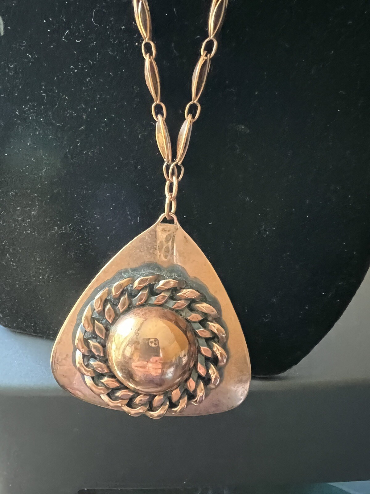 Solid Copper Vintage Triangle With Chain Necklace - image 2