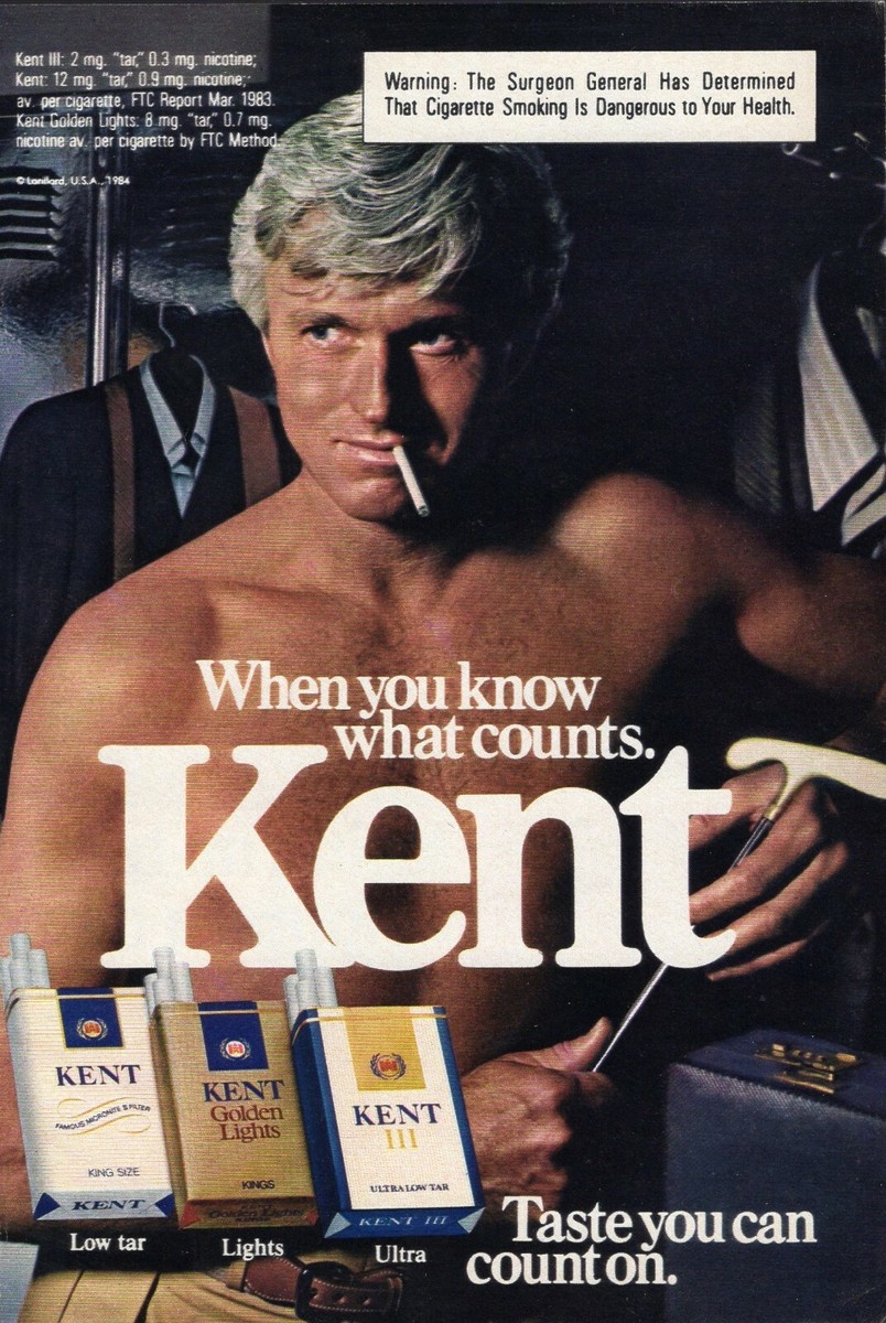 1984 KENT CIGARETTE AD~SHIRTLESS GOLFER IN LOCKER ROOM Club