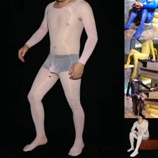Plus Size Men's Sheer Tights Jumpsuit Super Elastic Full Body Stockings Bodysuit