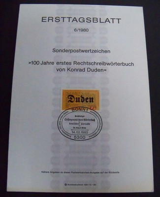 German 1980 100th Anniversary Of The Duden Dictionary Stamp Fdc