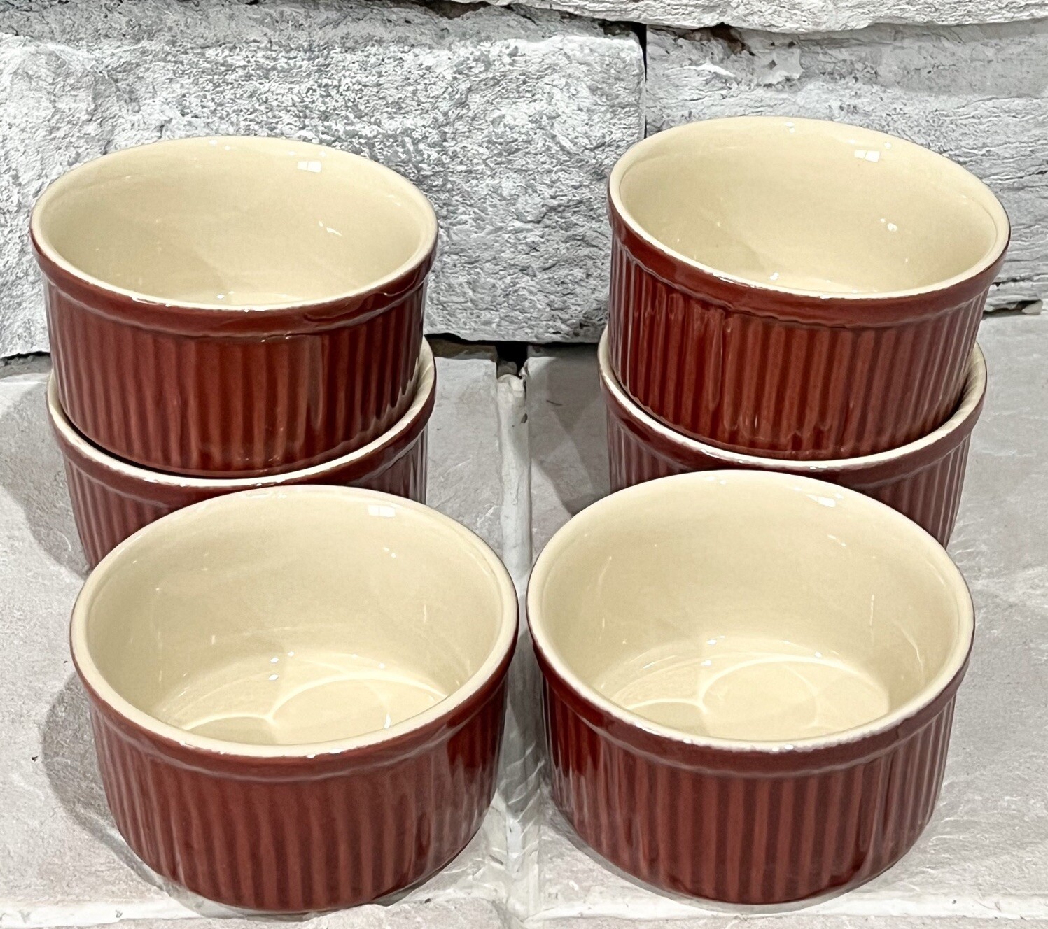 Set 6 EMILE HENRY France Ceramic Ramekin Custard Souffle Cups Vintage
