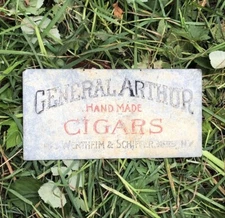 1890s Original GENERAL ARTHUR CIGARS Metal Tobacco Advertising Sign