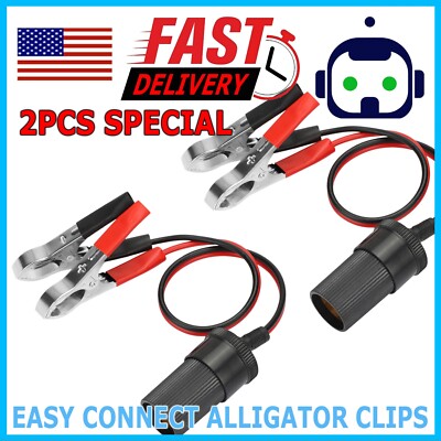 alligator clips to cigarette lighter 2PCS Car Battery Alligator Clamp Clip Cigarette Lighter Power Adapter  Socket 12V