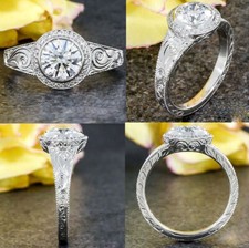 Adorable Halo 1.8Ct Round Cut CZ Bezel Set Wedding Engagement Ring In 925 Silver