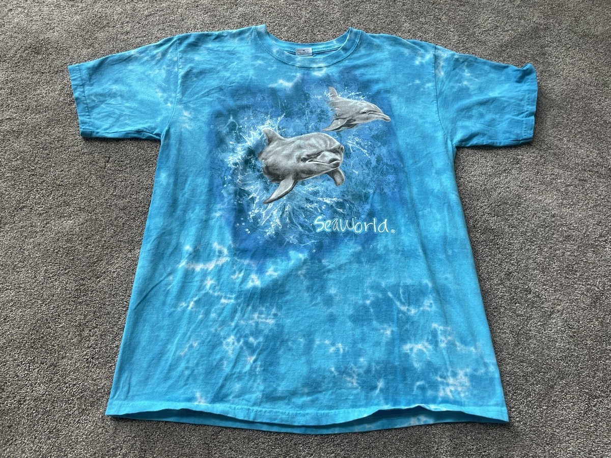 Vintage 90s Sea World Shirt Mens Large Blue Tie Dye Anvil Nature