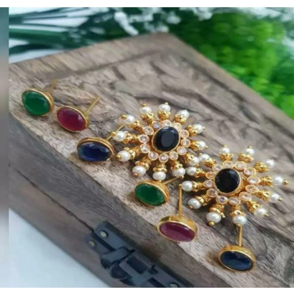 Indian Gold Plated Bollywood Style CZ Pearl Changeable Stud