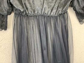 Vintage Sexy Deep V Lingerie Robe Sheer Women's PS Open Front Puff Sleeve Witchy