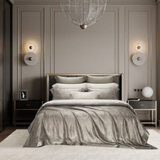 Elegant Jacquard 4-Piece Silk Bedding Set Duvet, Sheets,2 Pillows - Gray