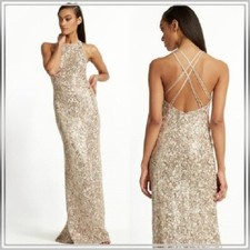 TADASHI SHOJI SHO Sequin Lace Halter Open Back Strappy Bodycon Gown 2 US = XS