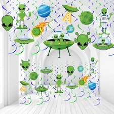 Capoda 54 Pcs Alien Decorations Hanging Swirls No DIY UFO Green and Black 