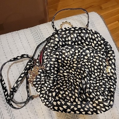Betsey Johnson black and white heart print bag backpack New W/O Tags