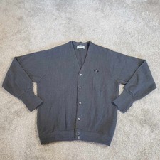 Vintage Izod Cardigan Sweater Mens Size Large Gray Knitted Made in USA Preppy