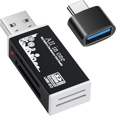 Versatile USB Card Reader with Type C Adapter   Supports SD, CF, and MMC Cards