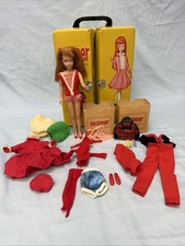 Vintage Skipper Barbie Doll Straight Leg Titian Hair Red Swimsuit 1963 Case MORE