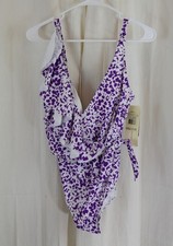 Profile by Gottex Womens Elegant Stylish One Piece Surplice Purple/White Size 10