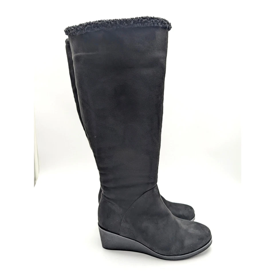 Botas de cuña altas binoculares de piel de oveja aerosoles negras gamuza talla US9.5 EU40 Foto 3 de 4