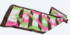 Vintage Ponte Tresa Geometric Pink Green  Brown Rectangle Scarf w Small Flaws